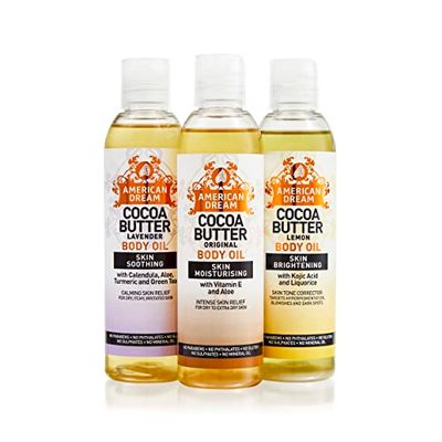 A Trio of Luxurious Cocoa Butter Body Oils Original, Lemon & Lavender. 3 x 200ml