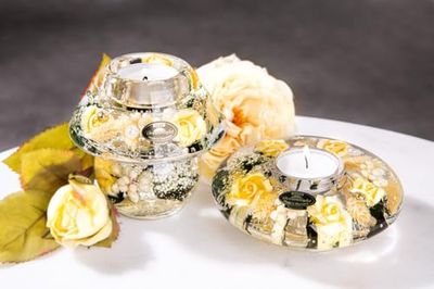Pack of 6 Dreamlight, Tealight candle holder, Ufo Medium, Floral design, Glass, cream, PU 6, H. 5 cm, D. 12 cm