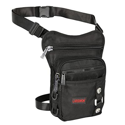 Larswon Sacoche de Jambe Tactique et étanche, pour Moto, Noir