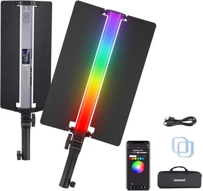 NEEWER RGB2 Bacchetta Luminosa LED RGB+Barndoor Metallo, Maniglia, Controllo Barra Touch/APP/2.4G, Portatile Magnetica Ricaricabile, Luce Tubo per Video/Foto Dimmerabile, 2500K-10000K CRI98+ 18 Scene