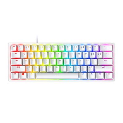 Razer Huntsman Mini (Interruttore Rosso) - Tastiera da Gioco Compatta al 60% (Interruttori Ottico- Lineari, Copri Tasti Doubleshot PBT, Cavo USB-C Rimovibile) Layout USA | Mercury Bianco