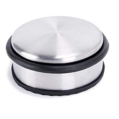 Oxid7® 1 x batente de porta em aço inoxidável escovado mate 4,5 cm de altura, 10 cm de diâmetro, tampa de porta maciça, 1,1 kg, também para portas pesadas, 3 anéis de borracha
