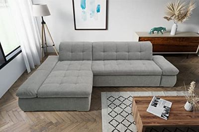 DOMO. collection Moric Canapé d'angle en Forme de L métal Tissu, Gris Clair, 300 x 172 x 80 cm