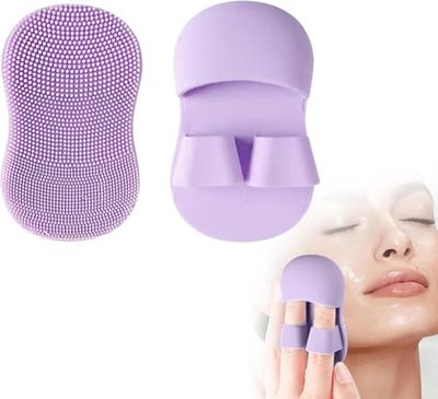 Face Scrubber Mini Facial Brush Silicone Wash Exfoliator Finger Glove Pads Handheld Cleansing Brushes Tool for Skin Care Deep Clean Blackhead Acne Pore Removal,Purple