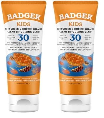 Badger Mineral Sunscreen For Kids | SPF 30 Zinc Sun Cream | Organic & Gluten Free | Protects From UV Rays (87ml) (Pack of 2)