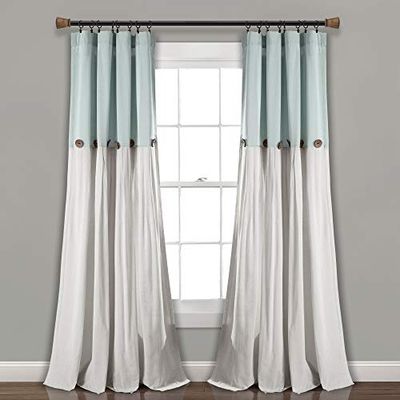 Lush Decor Linnen knop nieuw venster gordijn paneel (enkel paneel), 108" L x 40" W, blauw en wit