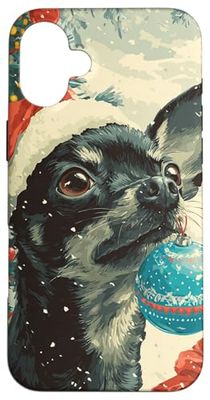 Black Chihuahua Dog Christmas Art with Ornament Case for iPhone 16 Plus