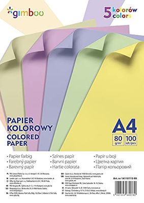 Papier kolorowy Gimboo A4 5 kolorów 100 sztuk