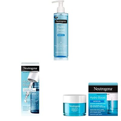 Neutrogena Hydro Boost Water Gel Cleanser, 200 ml +Moisturiser with Hyaluronic Acid & Trehalose - For dry skin - 50 ml + Hyaluronic Acid Concentrated Serum 15ml