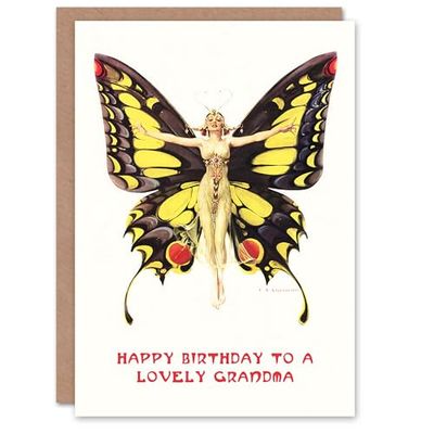 Artery8 Grandma Happy Birthday Card 1920's Art Nouveau Butterfly Woman Elegant Fun For Her Greeting Card