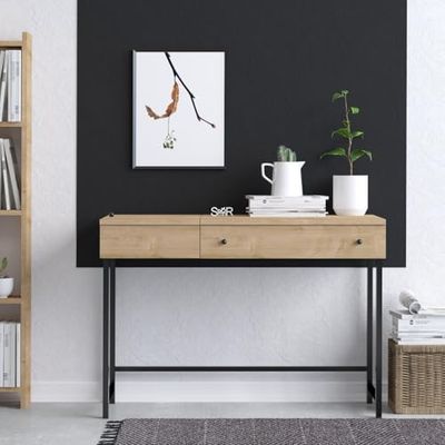 Stijlvol studiebureau, eiken & zwart, 100 cm x 74 cm x 45 cm, 100% melamine gecoat deeltjesbord, 18 mm dik, ideaal voor modern thuiskantoor en studeerkamer