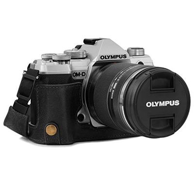 MegaGear MG1864 Ever Ready Genuine Leather Camera Half Case Compatible with Olympus OM-D E-M5 Mark III - Black