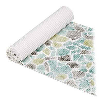 Relaxdays Tapis Moelleux en Mousse, à découper, pour Bain, Sauna, Piscine; Anti dérapant, Bleu/Blanc lxP 65x300cm, 1 unité