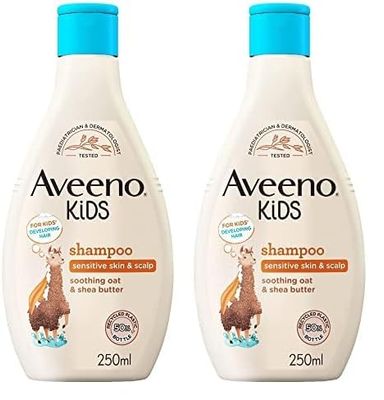 Aveeno Baby Kids Shampoo 250ml | Enriched with Soothing Oat & Shea Butter | Childrens Shampoo Developed for Your Little Superhero | Childrens Toiletries Sets (Pack of 2)