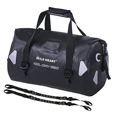 WILD HEART Sac de Voyage étanche PVC500D Double Fond avec Corde et Poche Intérieure 40L 66L 100L pour Kayak, Camping, Navigation de Plaisance, Moto (Noir, 66L)