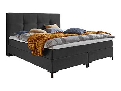 Atlantic Home Collection Romy Lit à Sommier Tapissier avec Tête de Lit Classique, Matelas à Ressorts Ensachés, Niveau de Fermeté 3, Surmatelas Inclus, Anthracite, 160 x 200 cm