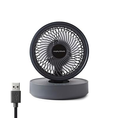 Morphy Richards Airflex Portable Oscillating Fan, Rechargeable USB up to 17 hours, Foldable, 3 Speeds, Touch Panel, Variable Tilt, Low Noise, Wall mount, Bedroom, Office, Home, Cool Grey, 820001