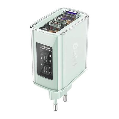 Väggladdare Acefast A45, 2 x USB-C, 1 x USB-A, 65 W PD (grön)