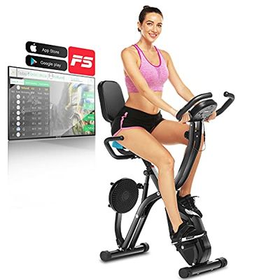 Profun hopfällbar motionscykel 10 nivåer av magnetiskt motstånd och bekvämt brett säte, motionscykel fitnesscykel inomhus digital bildskärm