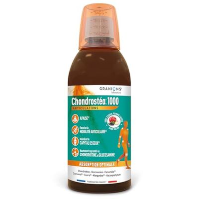 Granions Chondrostéo + 1000 Articulations LIQUIDE - 500ml - Glucosamine, Chondroïtine Curcuma, Cuivre Harpagophytum Manganèse Camomille - Triple Action : Apaise, Mobilité Articulaire et Capital Osseux