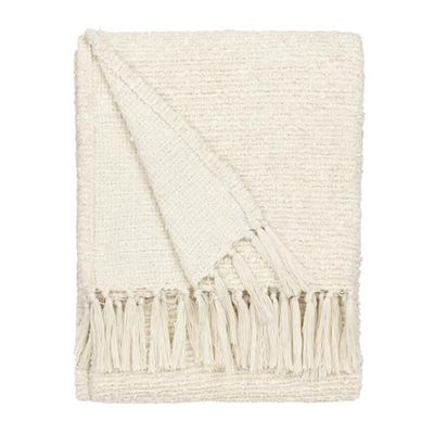 Yard Candar Textured Boucle Fringed Throw, Ecru