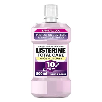 Listerine - Bain de Bouche Total Care Goût Plus Léger (bouteille de 500 ml) – Soin bucco-dentaire 10 bénéfices en 1 – Bain de bouche sans alcool pour une haleine fraîche durable