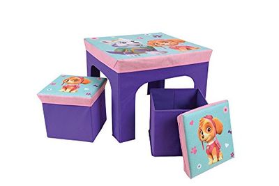 Fun House PAT'PATROUILLE Fille Table avec 2 Tabourets de Rangement Pliable pour Enfant, MDF/Intissé, Rose, 52 x 52 x 15 cm