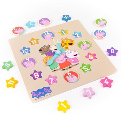 ColorBaby Peppa Pig Reloj Educativo de Madera con Piezas encajables y manecillas móviles, optimo para Aprender la Hora de Forma Divertida con Personajes Infantiles (77503)
