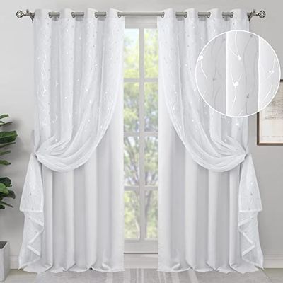 BGment Cortinas Opacas Blancas con superposición Transparente, Cortinas de Doble Capa con Ojales Plateados con Aislamiento térmico para Dormitorio, Sala de Estar, habitación de niños, 2 Paneles de 52