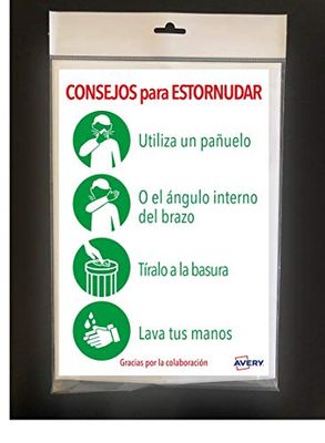 Señales adhesivos preimpreso "consejo para estornudar" sobre de 2 hojas en a4 avery av_kitcovid5_es