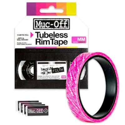 Muc-Off Tubeless Rim Tape, 28 mm - Nastro Tubeless Sensibile alla Pressione - Rotolo di Nastro per Ruote Tubeless da 10 m con 4 Pezze Riparazione Tubeless