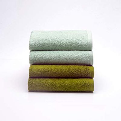 Sancarlos - Uppsättning av 4 Handdukar Ocean Duo från handfat, Grön Pulverad och grön, 100% Bomull, 550g/m2