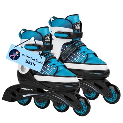 HUDORA Pattini in linea Basic blue/mint - Pattini in linea per bambini e ragazzi in diverse misure - Pattini a rotelle regolabili su 4 misure - Ideali per iniziare con un modello di qualità