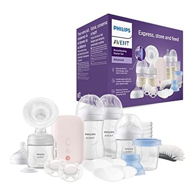 Philips Avent Set de regalo de extractor de leche eléctrico: individual, biberones, recipientes para leche, chupetes, sin BPA (modelo SCD340/31)