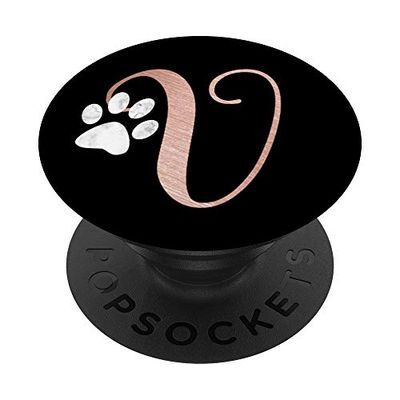 PopSockets Lettera V rosa, gatto, monogramma a zampa di cane PopGrip: Impugnatura per Telefoni Cellulari e Tablet Intercambiabile