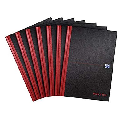 Oxford Black n' Red A4 Hardback Casebound Notebook, Gelijnd, 192 pagina, Pack van 7, zwart/rood