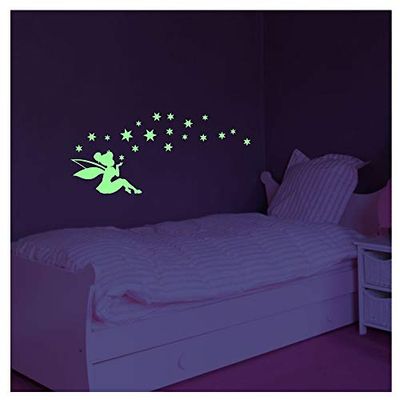 Adhesivo fosforescente | Adhesivo luminoso de hada y estrellas – Decoración de pared fluorescente | 30 x 55 cm