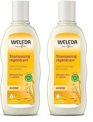 WELEDA - Shampooing regénérant à l'Avoine - Lisse et fortifie les cheveux - Pour les cheveux secs et abîmés - NATRUE* - Vegan*** - 190 ml (Lot de 2)