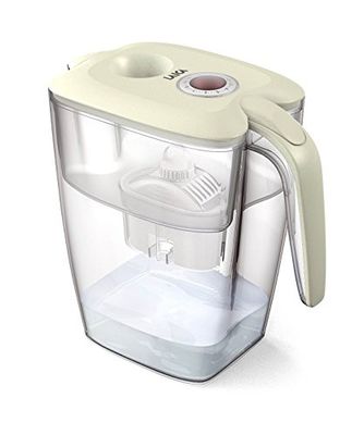 Jarro para filtrar a água da torneira e melhorar o seu sabor- Laica J81-EB BIG Roma tampa bege e temporizador bordô, capacidade de 3,7 litros, inclui 1 filtro bi-flux que reduz a cal e o cloro e dura