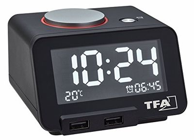 homtime Despertador digital com função de carregamento por USB, plástico, preto, 10 x 9 x 7 cm