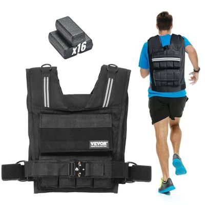 VEVOR Giubbotto con Pesi Regolabile 15,85kg, Giubbotto con Pesi 16 Blocchi di Ferro, Spalline e Striscia Riflettente per Allenamento Fisico, Attrezzatura da Allenamento Bodybuilding, Corsa, Jogging