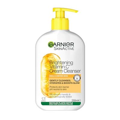 Garnier Vitamin C Brightening Cream Cleanser, Removes Makeup & Impurities, Hydrates & Brightens, For Dull & Uneven Skin, 250ml