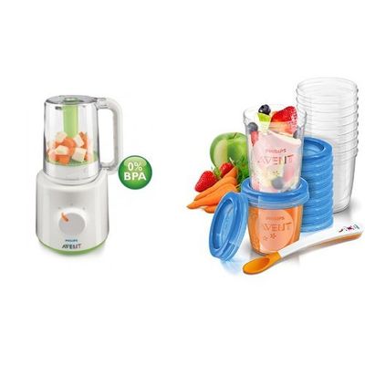 Philips Avent SCF870/20 EasyPappa Cuocipappa multifunzione 2 in 1 + Set di 20 vasetti per la conservazione delle pappe