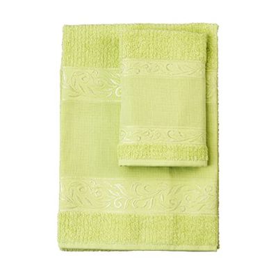 Filet - Set 2 Asciugamani da bagno in spugna con inserto in tela aida da ricamare | 60x105cm e 40x55cm | Viso e Ospite | Spugna di alta qualità | Made in Italy | Verde Sedano