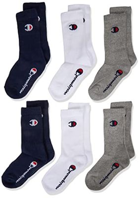 Champion Unisex – dla dzieci i młodzieży Core Junior 6pp Crew stopki, granatowy/biały/przezroczysty, szary melanż, 27-30