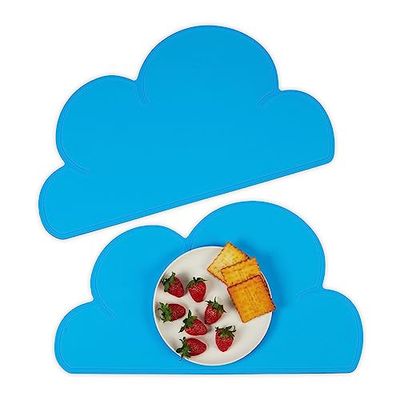 Relaxdays placemat set van 2, baby's en peuters, antislip onderlegger, siliconen, B x D: 47,5 x 26,5, blauw