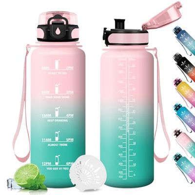 Borraccia Motivazionale 1.5L, Bottiglia con Filtro, Bottiglia Riutilizzabile, Borraccia Sportiva con Indicatore del Tempo Motivazionale, Borraccia per Sport, Palestra, Scuola, Gym, Fitness, Yoga