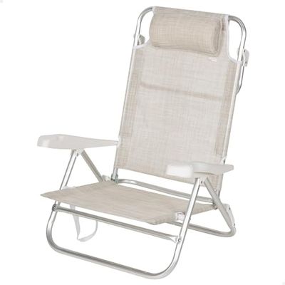 AKTIVE Silla Playa Plegable, 7 Posiciones, Color Beige, 47x49x82 cm, Incluye cojín Acolchado, Asas de Transporte, Soporta 110 kg, Sillas Respaldo reclinable, Multiposición (62667), Estándar, Gris