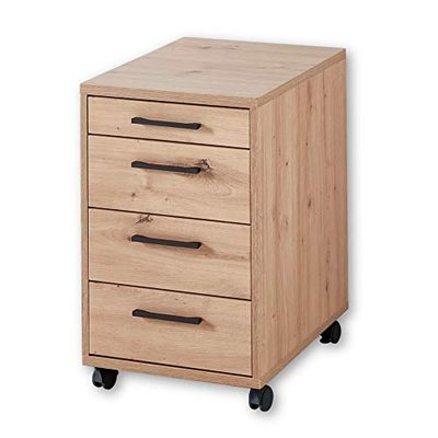 Stella Trading INNO4HOME Artisan Rolcontainer bureau, eikenlook, mobiele ladekast, bureaukast met 4 laden geschikt voor het bureau, 43 x 68 x 55 cm (b x h x d)