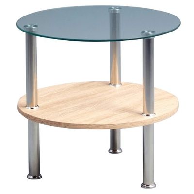 HomeTrends4You 547342 Tabella Side, Altezza 43 cm, Diametro 45 cm, Vetro, Arredamento Sonoma Quercia
